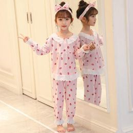 Pyjamas Spring Autumn Girl Pyjamas Set Kids Home Cloth Pyjamas Cotton Long Sleeve Lace Cute for Children Princess Sleepwear/Nightwear 230503