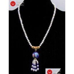 Pendant Necklaces Qingmos Natural Pearl Necklace For Women With 56Mm White Round 18Mm Blue Cloisonne Fine Jewelry 18 Drop Del Dhgarden Dhimj