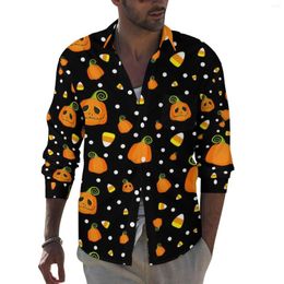 Men's Casual Shirts Whimsical Pumpkin Shirt Spring Fun Halloween Mens Novelty Blouses Long Sleeve Custom Street Style Tops Big Size