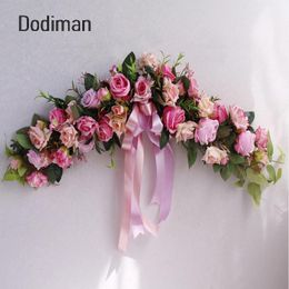 Decorative Flowers & Wreaths 60cm Artificial Garland Door Lintel European Rose Wall Hanging Wedding Arrangement For Home Decor Mirror Flower