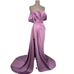 Sexy Off the Shoulder High Slit Evening Dresses Satin Long Prom Dress Arabic Celebrity Formal Party Gown robes