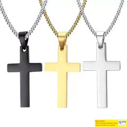 Delicate Mens Stainless Steel Cross Pendant Necklaces Men s Engraved Letter With Single Heart Religion Faith crucifix Charm