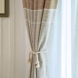 Curtain Linen Knot Japanese Countryside Plain Curtains For Living Room Bedroom Thickened Cotton El Vintage Opaque Window