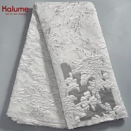 Fabric Kalume White African Lace Fabric Gilding 5 Yards High Quality Nigerian Tulle Lace Fabric Brocade For Sew Diy Dress Party H2578