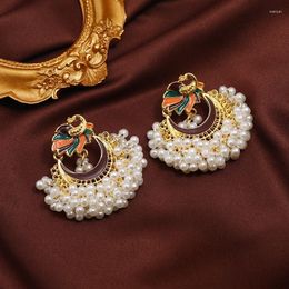 Dangle Earrings Bohemia Gold Colour Luxury Tassel Ethnic Style Vintage Simulated Pearl Drop For Women Boho Fashion Jewellery