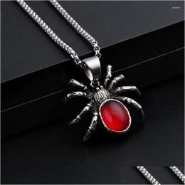 Pendant Necklaces Punk Vintage Spider Necklace Red Crystal Jewellery Halloween Party Decor Gifts For Men Women Hip Hop Animal Dhgarden Dho2Z
