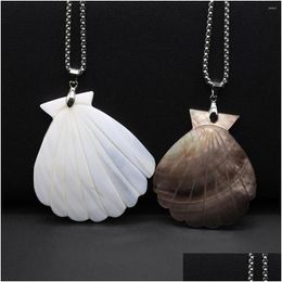 Pendant Necklaces Fashion Natural Freshwater Shell Fan Shaped Leather Rope Diy Womens Necklace Accessories Jewellery Gift Whol Dhgarden Dhsxn