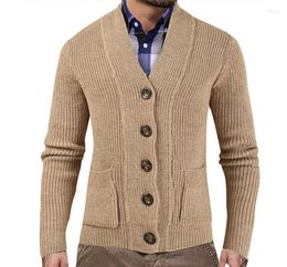 Men's Sweaters Autumn Winter Men Casual V-Neck Cardigan Solid Cotton Long Sleeve Single Breasted Knitted Sweatercoat