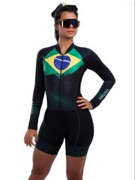 Racing Sets Triathlon Womens Cycling Jumpsuit Macaquinho Ciclismo Feminino Long Sleeve Mtb Bike Skinsuit 2023 Bicycle Bodysuit