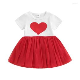 Girl Dresses Toddler Valentines Day Dress Baby Red Heart Print Short Sleeve Round Neck Tutu Casual Infant Party Streetwear