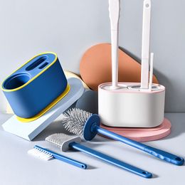 Brushes 3 In 1 Silicone Toilet Brush with Toilet Holder for Bathroom and Toilet Clean Punchfree Hanging Wc Brush Wc Accessories Tools