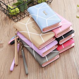 Wallets Hand Wallet Woman PU Leather Large Capacity Geometric Pattern Female Long Section Fashion Ladies Zipper Purse