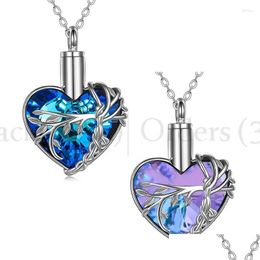 Pendant Necklaces Creative Heart Cremation Jewellery With Crystal Tree Of Life Urn Necklace For Ashes Gifts Women Girls Drop De Dhgarden Dhzge