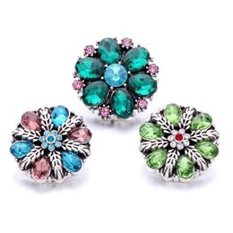 Clasps Hooks Wholesale Green Flower Rhinestone Ginger Snap Button Clasp Jewelry Findings Women Men Zircon Charms 18Mm Metal Snaps Dhwgu