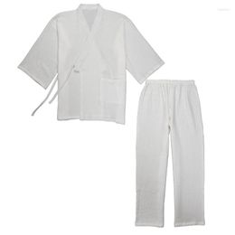 Ethnic Clothing Japanese Men's White Cotton Cardigan Ancient Style Improved Hanfu Trousers Taopao Zen Loose Large Size Feather Suit