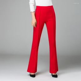 Women's Pants 2023Red Denim Women High Elastic Waist Bell-Bottom Long Jeans Skinny Flare Dance Casual Elegant Red