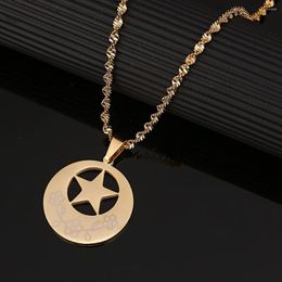 Pendant Necklaces Stainless Steel Round Star With Flower Trendy Engraved Chain Jewelry