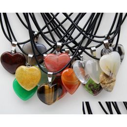 Pendant Necklaces Natural Stone Heart Quartz Crystal Agates Turquoises Malachite For Jewelry Making Necklace Drop Delivery Pendants Dhced