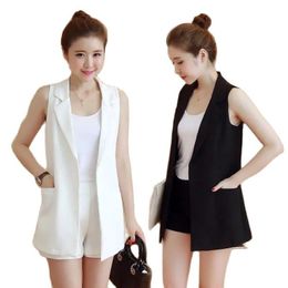 Leather Women's Vest Waistcoat 2022 New Spring Summer Vest Jacket MidLength Thin Suit Collar Sleeveless Vest Coat Female White Black