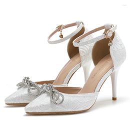 Sandali BaoYaFang Scarpe da sposa bianche Donna 9 cm Tacco sottile Cinturino alla caviglia Abito da festa in cristallo Décolleté alti da sposa