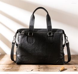 Briefcases Simple Casual Genuine Leather Men's Black Briefcase Luxury Natural Real Cowhide Handbag Women Travel Laptop Messenger Bag