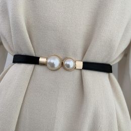 Belts Narrow Elasticated Belt For Women Sweater Dress Waist Skirt Decorative Female Students Pearl Accessories Cinturones BlackBelts Emel22