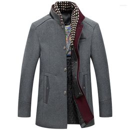 Men's Trench Coats Autumn Winter Men Wool Blends Scarf Collar Cold Resistant Woolen Overcoat Double Warm Casual