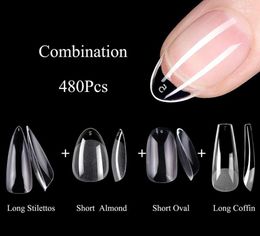 False Nails 480Pcs Nail Tips American Gel X Extension Systerm Full Cover Almond Coffin Press On Artificial