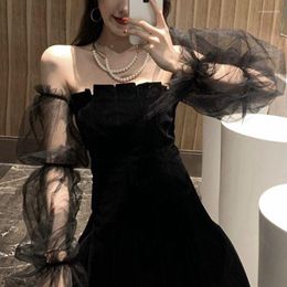 Casual Dresses 2023 Womne Black Dress Lace Sexy Gothic Vintage Women Elegant Evening Party Club A Line Puff Sleeve Vestidos