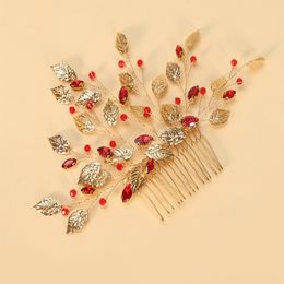 Vintage Hair Combs Handmade Leaves Wedding Gold Alloy Hair Accessories Rhinestones Fashion Crystal Jewellery Ornaments