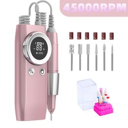 Nail Art Equipment 45000RPM Nail Drill Manicure Machine Rechargeable Electric Nail Sander With Pause Mode Nails Lathe Gel Cutting Remove Tool 230428