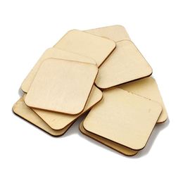 Crafts 50pcs 60100mm Unfinished Natural Wood Pieces Blank Squares Cutout DIY Wood Crafts Supplies for DIY Art Craft and Home Decor