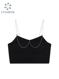 Camis 2022 Summer Women's Crop Top Y2k Korean Style Black Sexy Tank Tops Female Sweet Backless Gothic Top Party Club Vintage Camisole