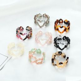 Band Rings Fashion Leopard Print Resin Acrylic Hollow Heart Chain Ring For Women Colourf Geometric Jewellery Gifts Drop Delivery Dhlsg