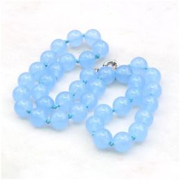 Chains 10Mm Round Light Blue Jades Chalcedony Necklace Crystal Natural Stone Women Girls Hand Made Neckwear Diy Jewellery Maki Dhgarden Dhphp