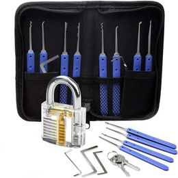 Slotenmakerbenodigdheden 17Piece locksmith tools with 1 Clear Practise and Training Locks for Lockpicking Extractor Tool for Beginner and Pro Locksmiths