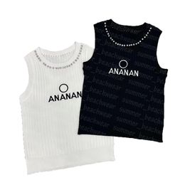 Letters Embroidered Tanks Top Women Shiny Rhinestone Vest Summer Knitted T Shirt Knits Tops