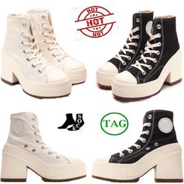 Women High Heel Shoes Platform Canvas Shoe Heels Lady Boots Wedges Dress Sneakers Fashion Booties Black White with Logo Womens