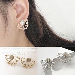 Stud Earrings 2023 Plant Crystal Brincos Front And Back Flower Lotus For Women Ear Tops Jewellery Bijoux