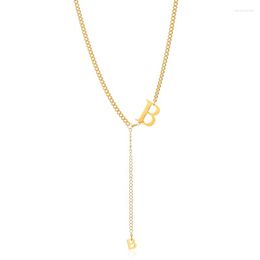 Chains 2023 Stainless Steel Initial B Link Cuban Chain Choker Necklace For Women Girl Gold Plated Metal Tassel Letter Gift