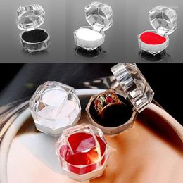 Jewelry Pouches Clear Crystal Ring Gift Boxes Octagon Square Storage Box Acrylic For Velvet Insert Black White Red 066C