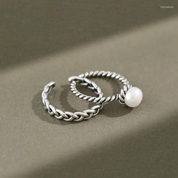 Cluster Rings Genuine 925 Sterling Silver Open Ring Twist Rope Love Natural Fresh Water Pearl Finger For Women Engagement Jewelry