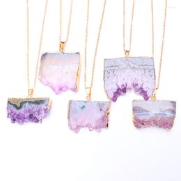 Pendant Necklaces Natural Irregular Raw Stone Reiki Healing Crystal Purple Quartz Jewelry For Women Girls