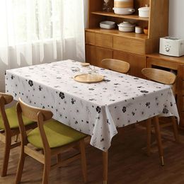 Table Cloth Disposable PEVA Plastic Plaid Tablecloth Cover For Party And Home Waterproof Oilproof White Flower Printed