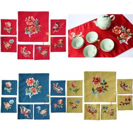 Table Mats Customized Gifts Vintage Chinese Embroidery Flower Butterfly Tea Mat Accessories 7PCS SET
