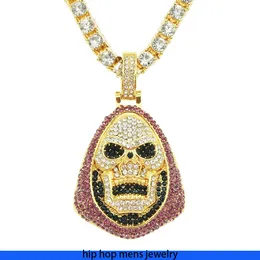 hip hop necklace for mens gold chain iced out cuban chains Skull Head Pendant Necklace Single Row Diamond with Chain Punk