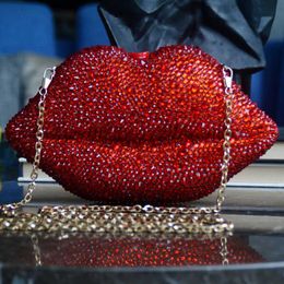 Shoulder Bags Red Lip Diamond Evening for Women 2023 Rhinestone Handmade Wedding Clutch Purse and Dinner Party Handbags 230426