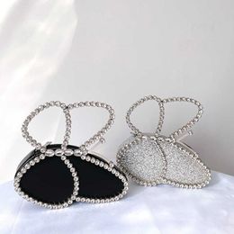 Evening Bags New Butterfly Sequin Clutch for Wedding Party Women Chic Metal Handle Crystal Rhinestone Purses and Handbags Desig 230427