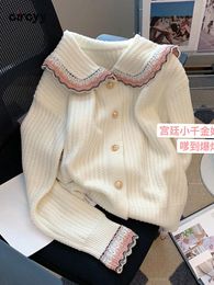 Sweaters Circyy Women Cardigan Beige Autumn Sweet Sweater Knitted Korean Fashion Single Breasted Patchwork Peter Pan Collar Cute Girls