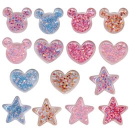 Shoe Parts Accessories Single Sale 1PCS Resin Cute Cartoon Charms Kawaii Colourful Transparent Sequins Star Heart Bear Croc Jibz Buckle Kid Gift 230503